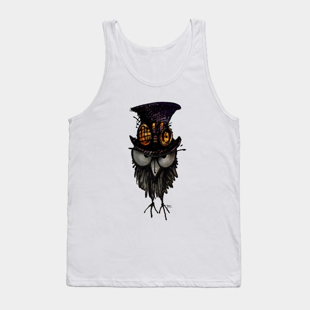 Funny Grumpy Steampunk Owl in a Steampunk Top Hat and Brass Goggles Tank Top by PaulStickland